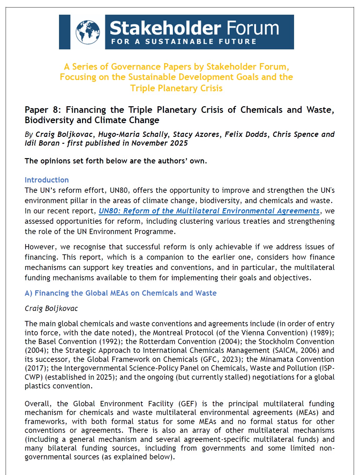 'Financing the Triple Planetary Crisis of Chemicals and Waste ...